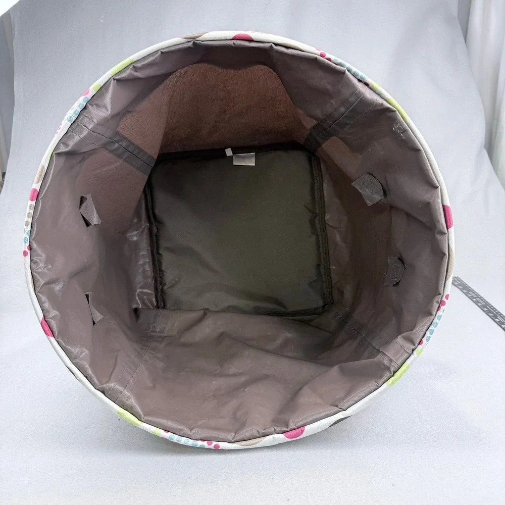 Thirty One Collapsable Round Retired Storage Bin Circle Spirals‎ Tote Brown Pink